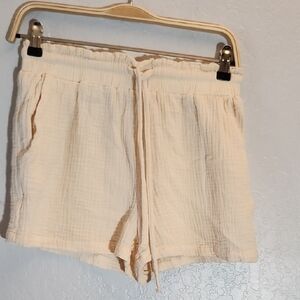 SMALL Cream Drawstring Shorts Elastic Waist